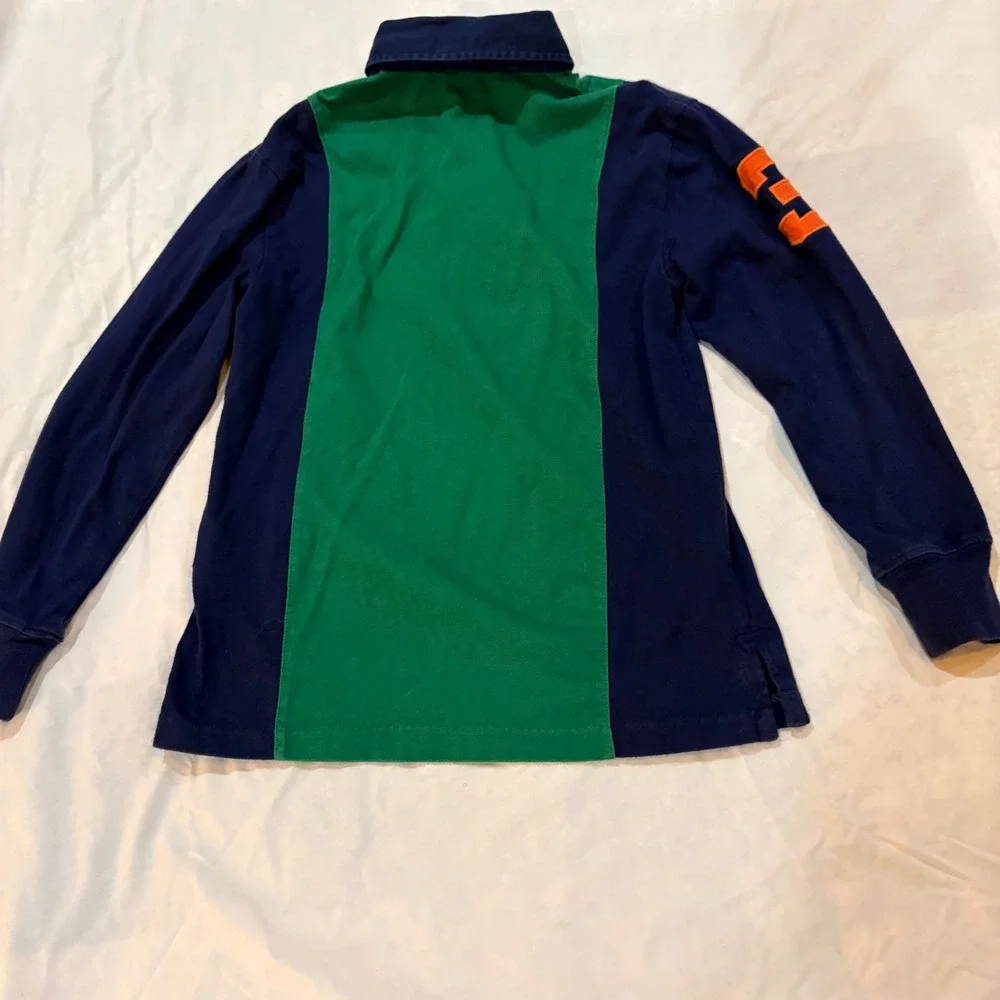 Polo Ralph Lauren  Big Pony Rugby Shirt Navy Green‎ Orange Size S 8 Long Sleeve